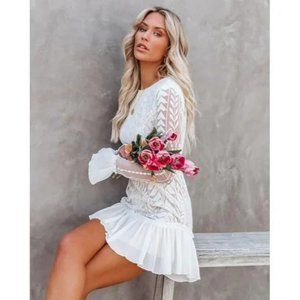 Saints + Secrets The Only Muse White Match Made In Heaven Mini Lace Dress.  SZ S